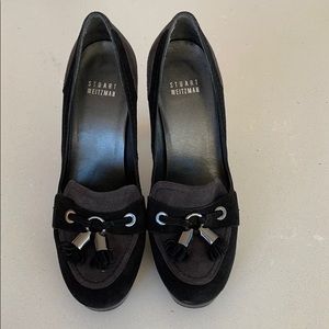 Stuart Weitzman black suede pumps with tassel